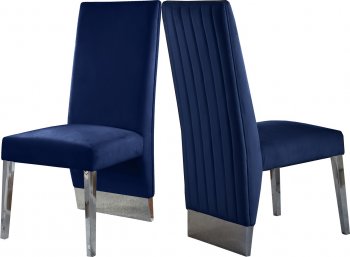 Porsha Dining Chair 756 Set of 2 Navy Velvet Fabric by Meridian [MRDC-756 Porsha Navy]