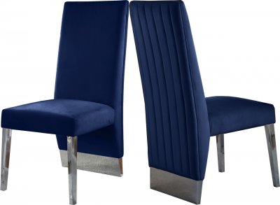 Porsha Dining Chair 756 Set of 2 Navy Velvet Fabric by Meridian