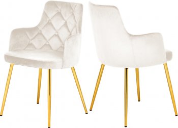 Salvatore Dining Chair 757 Set of 2 Cream Velvet Fabric Meridian [MRDC-757 Salvatore Cream]