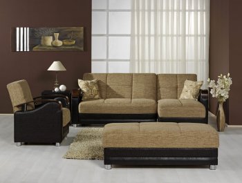 Modern Two-Tone Living Room w/Multifunction Sectional Sofa Bed [IKSB-LUNA-Sectional-Fulya Brown]