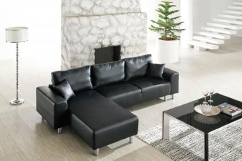 Black Full Leather Modern Reversible Sectional Sofa [VGSS-2924]