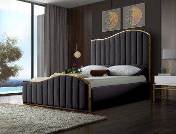 Jolie Bed in Grey Velvet Fabric by Meridian w/Options [MRB-JolieGrey]