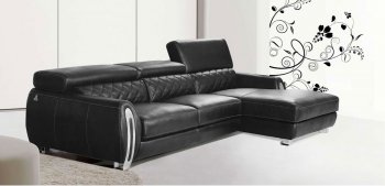 Black Full Italian Leather Sectional Sofa w/Adjustable Headrests [EFSS-19 Black]