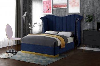 Flora Upholstered Bed in Navy Velvet Fabric by Meridian [MRB-Flora Navy]