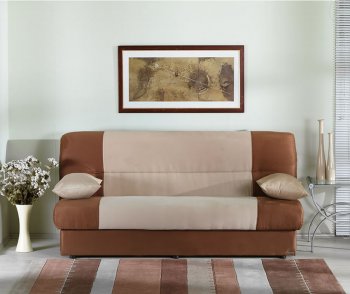 Contemporary Sofa Bed in Beige & Brown Microfiber w/Storage [IKSB-REGATA-Rainbow Beige Brown]