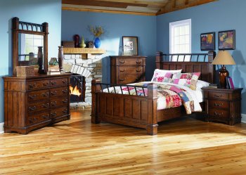 Distressed Rustic Finish Traditional Bed w/Optional Case Goods [LFBS-385-BR]