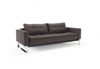 Dual Sofa Bed in Brown Fabric w/Chrome Legs & Arms [INSB-Dual-Chrome-Arms-555T]