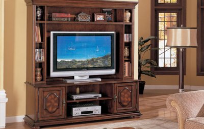 Cherry Brown Classic Entertainment Center w/Storage Shelves