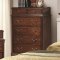 Cherry Finish Classic Bedroom Set w/Padded Tan Fabric Headboard