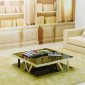 Dark Glass Contemporary Coffee Table W/Metalic Steel Frame