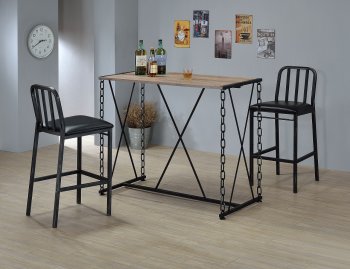 Jodie 71990 Bar Table 3Pc Set in Oak & Black by Acme w/Options [AMBA-71990-Jodie]