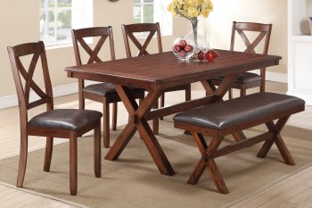 F2262 Dining Set 6Pc in Acacia by Poundex w/Optional Items [PXDS-F2262]