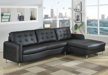 Black Bonded Full Leather Modern Sectional Sofa w/Chrome Legs [WDSS-2146]