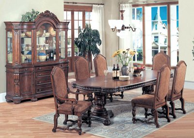 Dark Brown Finish Traditional 7 Pc Dining Set w/Options