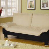 Beige Microfiber Modern Convertible Sofa Bed w/Black Base