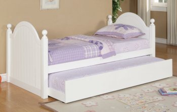 White Finish Twin Size Kids Bed w/Trundle [PXBS-F9057]