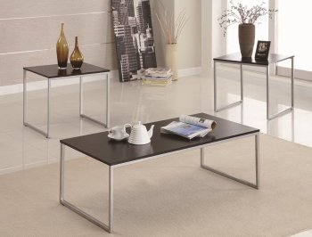 Silver Tone Metal Base & Wood Top Modern 3Pc Coffee Table Set [CRCT-701551]