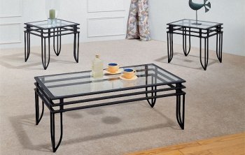 Black Metal w/Clear Glass Design 3PC Coffee Table Set [PXCT-F3046]