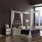 White Finish Metal Frame Contemporary Bed With Bedposts