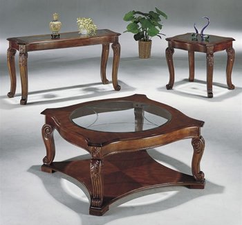 Rich Cherry Hand Crafted Classic Coffee Table with Glass Inlays [CRCT-350-3250]