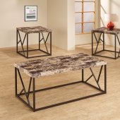 701585 3Pc Coffee Table Set by Coaster w/Marble-Like Top