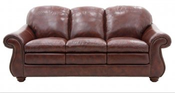 Mahogany Top Grain Leather Classic Living Room Sofa w/Options [CHFS-FL-Smith]