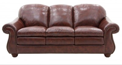 Mahogany Top Grain Leather Classic Living Room Sofa w/Options