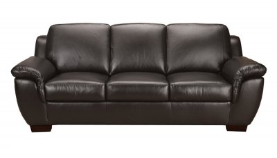 Black Full Italian Leather Classic 4Pc Sofa Set w/Wooden Legs