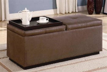 Brown Durable Leather Like Vinyl Storage Ottoman w/Two Trays [CRO-377-501037]