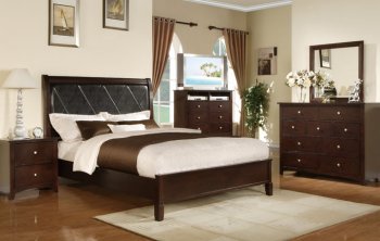 Espresso Finish Modern Bedroom w/Black Faux Leather & Options [PXBS-9170]