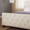 Black or Taupe Tufted Leather Modern Bed w/Block Wooden Legs