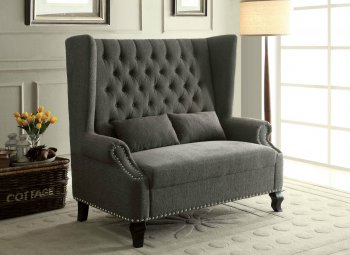 Alcacer Accent Loveseat Bench CM-BN6223 in Gray Fabric [FAS-CM-BN6223GY-Alcacer Gray]