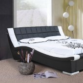 Black & White Leatherette Contemporary Bed w/Padded Headboard