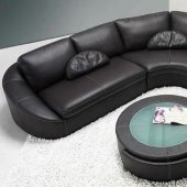 Black Leather Modern Sectional Sofa w/Coffee Table