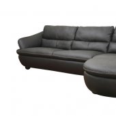 Black Leather Contemporary Sectional Sofa w/White Stitching