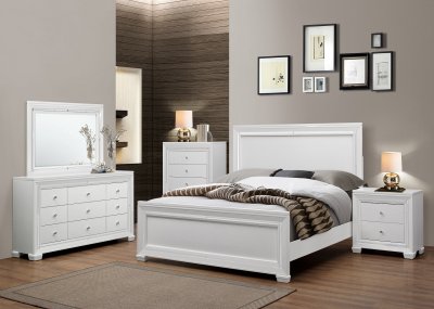 Lima 5Pc Bedroom Set in White Finish by Chintaly w/Options