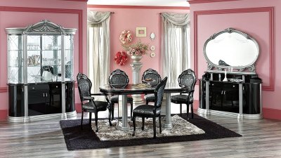 Two-Toned Silver & Black High Gloss Finish Classic Dining Room