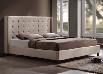 20760 Mallalai Upholstered Bed in Beige Microfiber by Acme [AMB-20760 Mallalai]