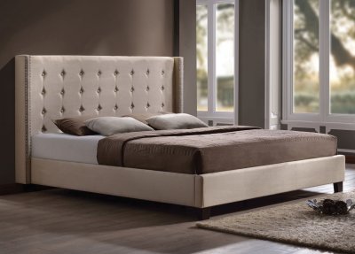 20760 Mallalai Upholstered Bed in Beige Microfiber by Acme