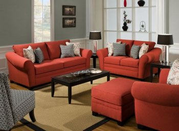 Red Fabric Modern Sofa & Loveseat Set w/Accent Pillows [UDS-9148-Flame]