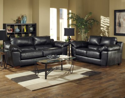 Black Bonded Leather Match Modern Sofa Set w/Options