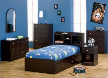 Deep Cappuccino Kids Contemporary Bed w/Bottom Drawers [CRBS-236-400220]