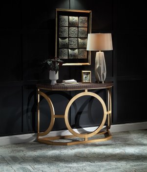 Solara Console Table AC01994 in Brown Leather & Gold by Acme [AMCT-AC01994 Solara]