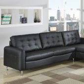 Black Bonded Full Leather Modern Sectional Sofa w/Chrome Legs