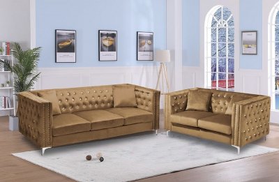 LCL-017 Sofa & Loveseat Set in Gold Velvet