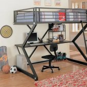 Black Matte Finish Modern Bunk Bed w/Desk & Bookshelf