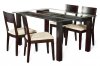 Rectangular Clear Glass Top Modern 5Pc Dining Set w/Wood Base