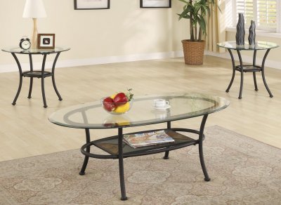 Beveled Clear Glass Tops 3PC Table Set w/Slate Tiles Shelf