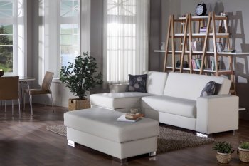 Cream Leatherette Modern Sectional Sofa w/Optional Ottoman [IKSS-Kobe Escudo Cream]