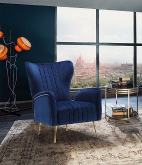 Opera Accent Chair 532 in Navy Velvet Fabric by Meridian